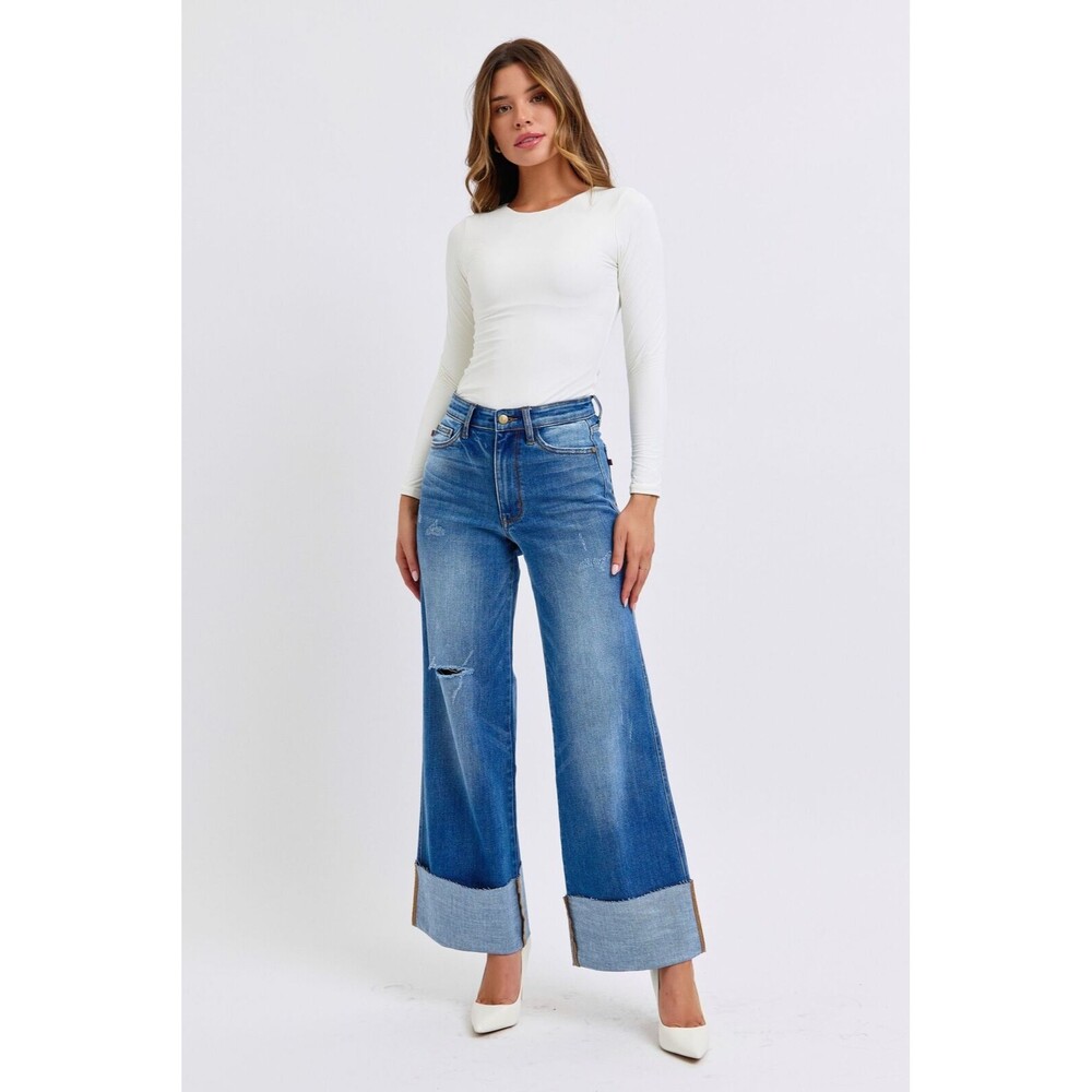 Judy Blue Distressed High Waist Wide Leg Jeans